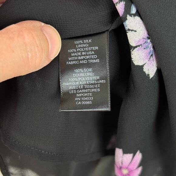 Nanette Lepore Zen Floral Silk Blouse Black Pink Sheer Large Fairy Feminine - Picture 14 of 15
